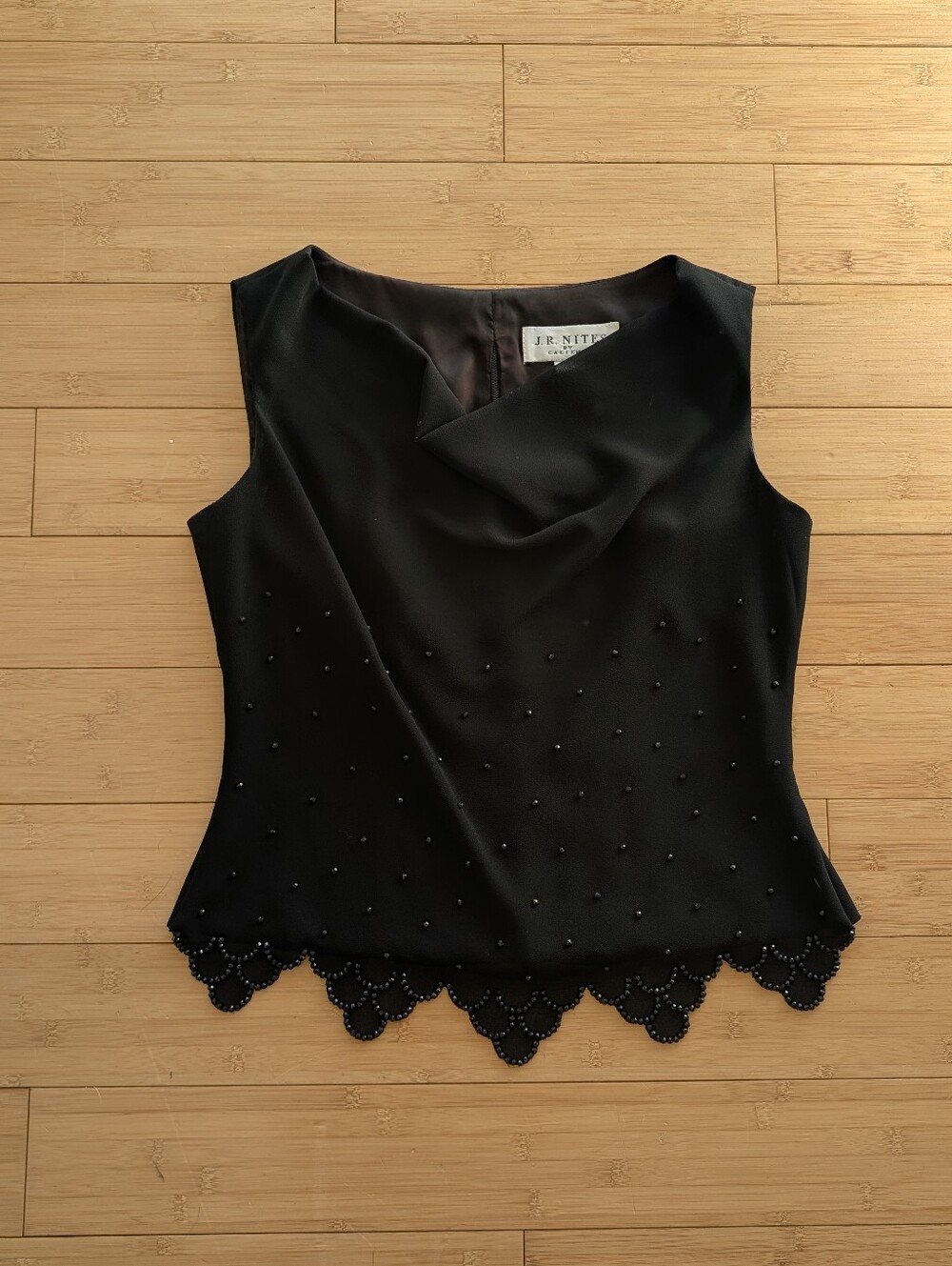 JR Nites Vintage Black Beaded Sleeveless Evening Blouse